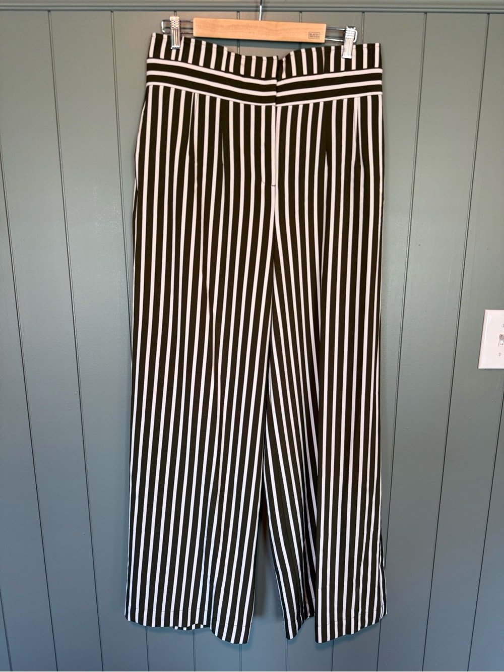 Olive Green & White Striped Wide-Leg Pants